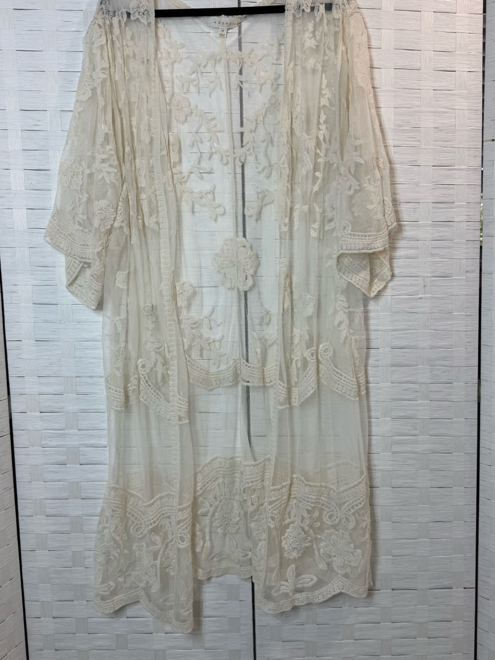 Adiva Ivory Floral Sheer Lace Open Front Kimono Long 1X Fairy Boho Whimsy Goth - Picture 3 of 10